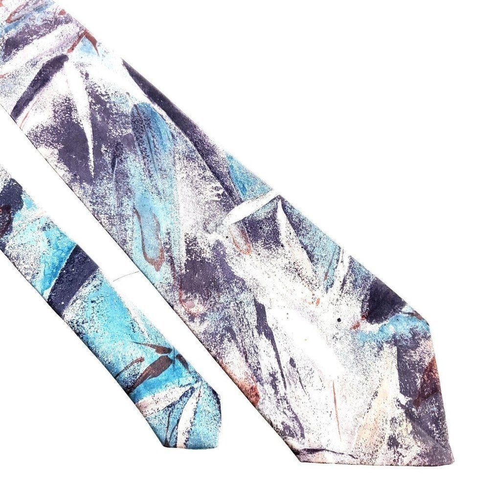 Pierre Cardin Polyester Tie Blue Brown Abstract Print Wide